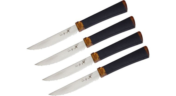 ONTARIO ON2565 AGILITE 14C28N STEEL ULTEM HANDLE 4 PIECE SERRATED STEAK KNIFE SET.