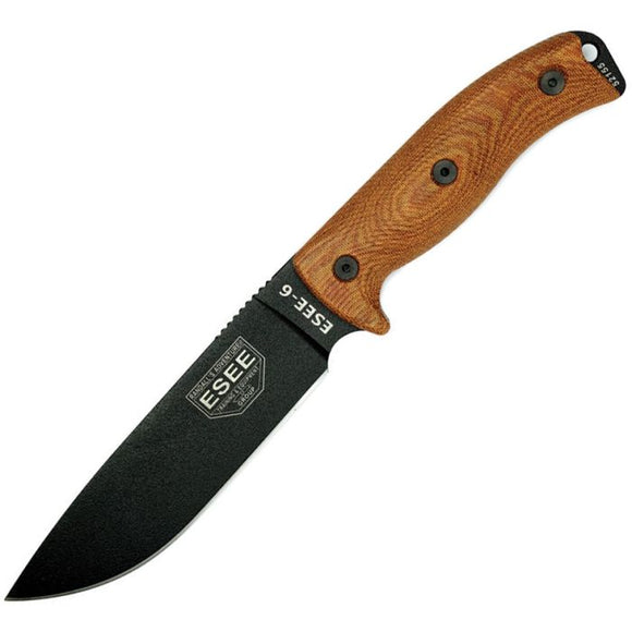 ESEE ES6PB011 ESEE6 1095HC STEEL NATURAL CANVAS MICARTA HANDLE FIXED BLADE KNIFE W/SHEATH.