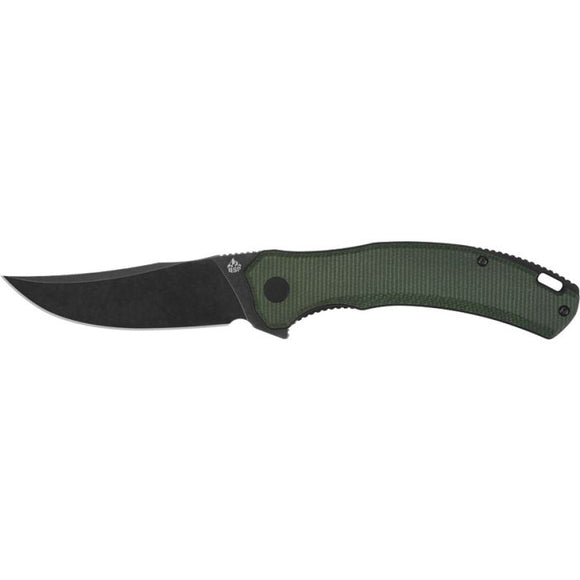 QSP QS151C2 WALRUS BLACK BLADE GREEN CANVAS LINELOCK D2 STEEL STONEWASH FINISH FOLDING KNIFE.