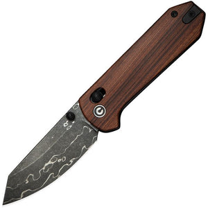 CIVIVI CIVC23073BDS1 YONDER CROSSBAR LOCK DAMASCUS STEEL WOOD HANDLE FOLDING KNIFE.