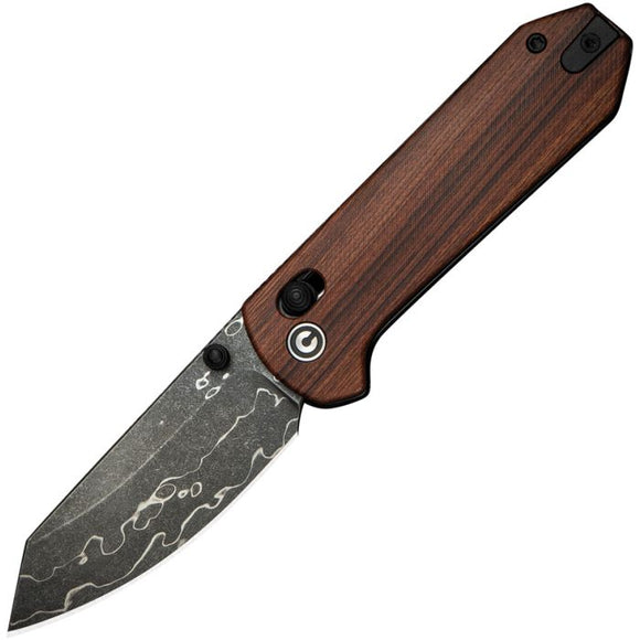 CIVIVI CIVC23073BDS1 YONDER CROSSBAR LOCK DAMASCUS STEEL WOOD HANDLE FOLDING KNIFE.