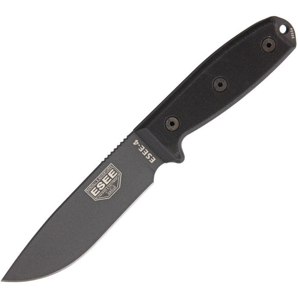 ESEE MODEL 4 ES4PTGB 1095 HC STEELBLACK G10 HANDLE GUNSMOKE FINISH FIXED BLADE KNIFE W/SHEATH.