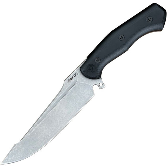 BEGG KNIVES BG048 ALLIGATOR 14C28N STEEL BLACK G10 HANDLE FULL TANG FIXED BLADE KNIFE W/SHEATH.