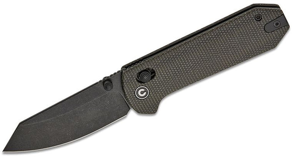 CIVIVI CIVC23073B1 YONDER CROSSBAR LOCK 14C28N SANDVIK STEEL GREEN CANVAS MICARTA FOLDING KNIFE.