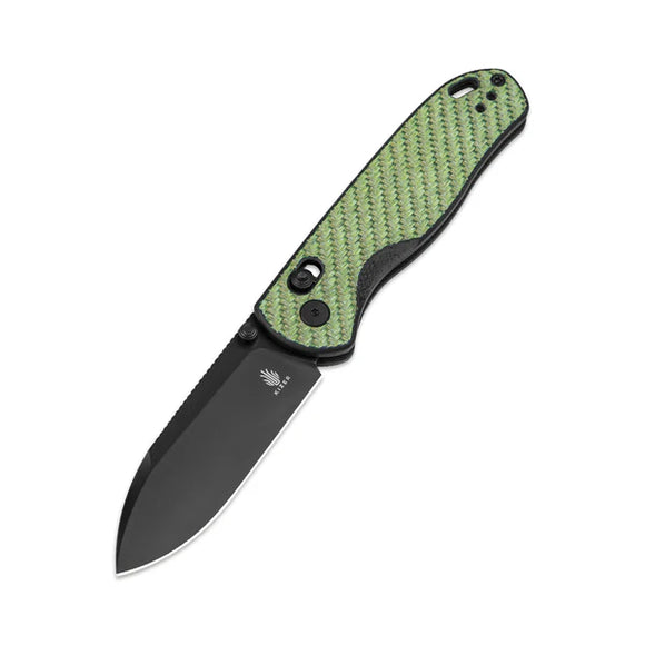 KIZER KIV3619A4 DROP BEAR MAGIC GREEN C10 CF HANDLE NITRO V STEEL CLUTCH LOCK FOLDING KNIFE.