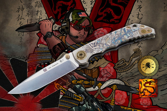 SPARTAN BLADE SF5 CUSTOM RONIN GUNFIGHTER CPM-MAGNACUT STEEL TU LAM EDITION ARTWOEK FOLDING KNIFE.