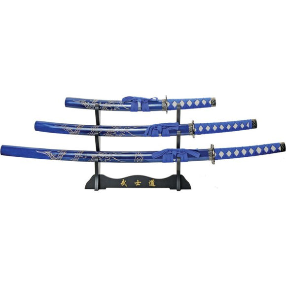 RITE EDGE CN926970BL 3PC BLUE DRAGON SWORD SET WITH DISPLAY.