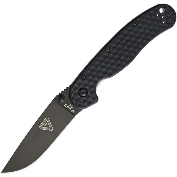 ONTARIO 8830 RAT II LINERLOCK BLACK G10 HANDLE D2 BLADE STEEL PLAIN EDGE FOLDING KNIFE