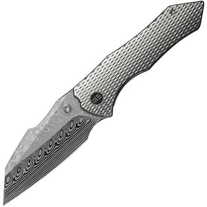 WE KNIVES WE2401DS1 HIGH-FIN XL FRAMELOCK GRAY TI HANDLE DAMASCUS STEEL FOLDING KNIFE.