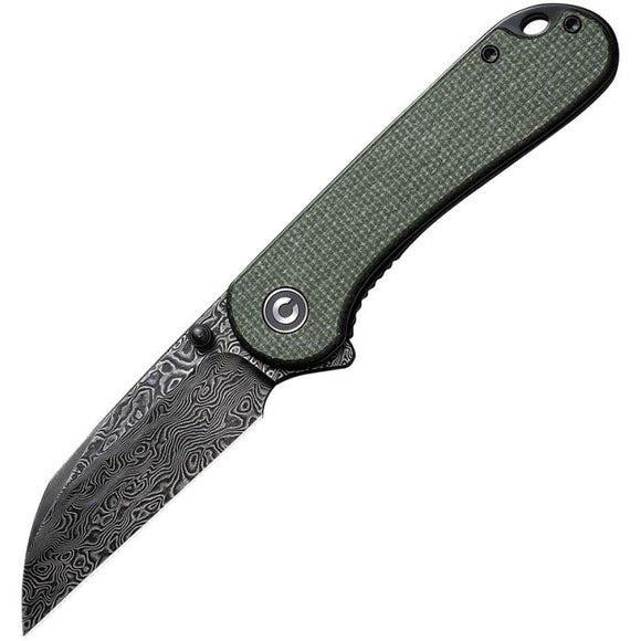 CIVIVI C18062AFDS1 ELEMENTUM II LINELOCK WHARNCLIFFE DAMASCUS STEEL GREEN MICARTA HANDLE FOLDING KNIFE