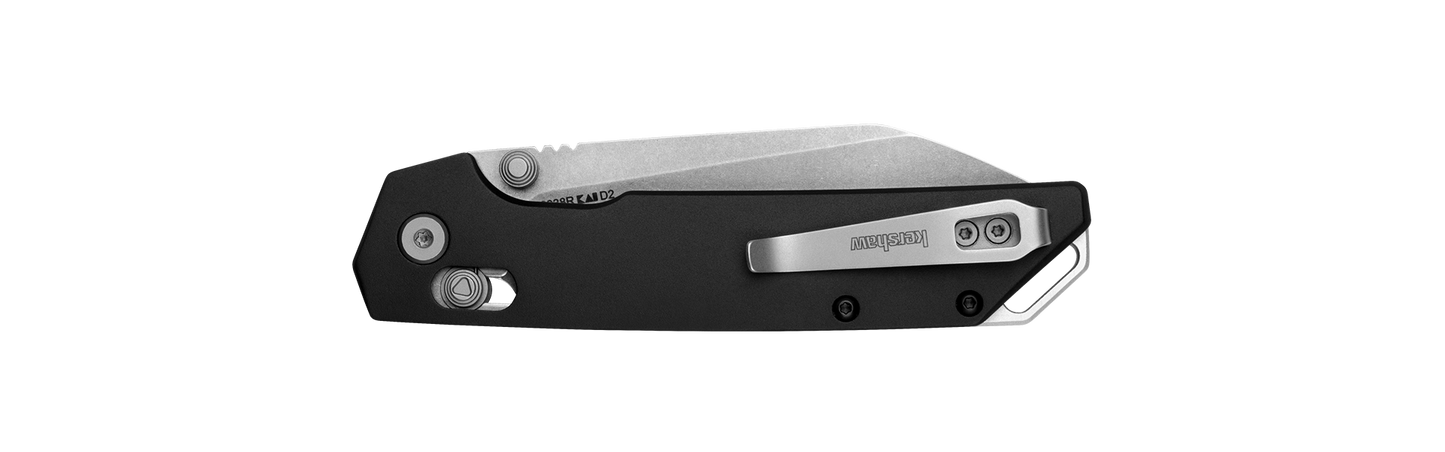 KERSHAW IRIDIUM 2038R — D2 STONEWASH BLADE, BLACK PVD-COATED ALUMINUM HANDLE, DURALOCK, MADE IN CHINA