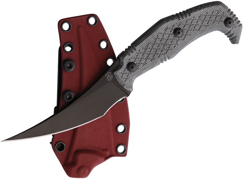 BASTINELLI CREATIONS BAS260 YUMMY M390 STEEL DLC COATED BLACK CANVAS MICARTA HANDLE FIXED BLADE KNIFE W/SHEATH.
