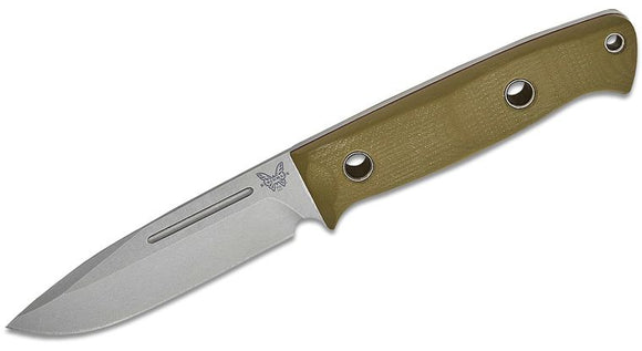 BENCHMADE 163 - 1 BUSHCRAFTER – CPM - S30V SATIN DROP POINT BLADE, GREEN G10 HANDLE WITH RED SPACERS, LEATHER SHEATH, MADE IN USA - S&R KNIVES INC