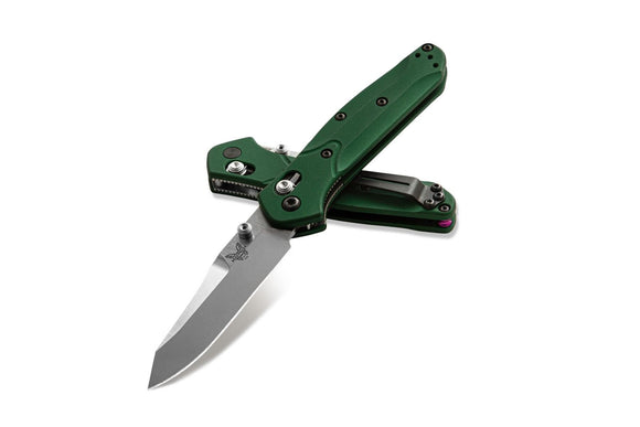 BENCHMADE 945 MINI OSBORNE – CPM - S30V SATIN REVERSE TANTO BLADE, GREEN ANODIZED ALUMINUM HANDLE, AXIS LOCK, MADE IN USA - S&R KNIVES INC