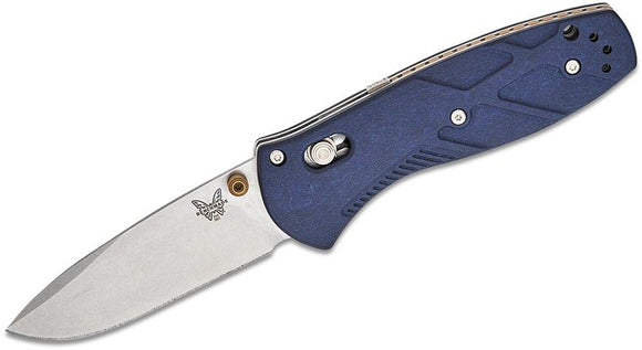 BENCHMADE MINI BARRAGE 585 - 03 – CPM® S30V® STONEWASHED DROP POINT BLADE, BLUE CANYON RICHLITE HANDLE, AXIS - ASSIST, MADE IN USA - S&R KNIVES INC