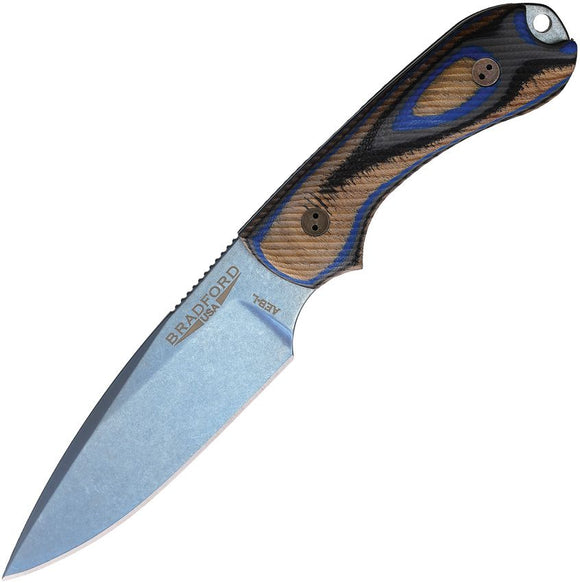 BRADFORD GUARDIAN 3 BLUE PVD G - WOOD AEB - L STAINLESS STEEL FIXED BLADE KNIFE W/SHEATH. - S&R KNIVES INC