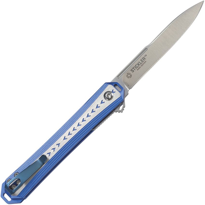 CRKT 6710 STICKLER LINERLOCK ASSISTED 12C27 SANDVIK STEEL BLUE SILVER ALUMINIUM HANDLE FOLDING KNIFE.