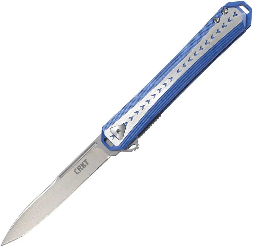 Sandvik Blue CRKT 6710 STICKLER LINERLOCK ASSISTED 12C27 SANDVIK STEEL BLUE SILVER ...