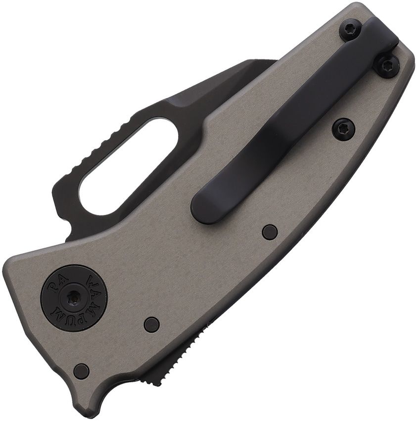 DEMKO DEM19243 NANO SHARK CPM-20CV ARTILLERY GRAY ALUMINIUM HANDLE SHARK FOOT BLADE FOLDING KNIFE.