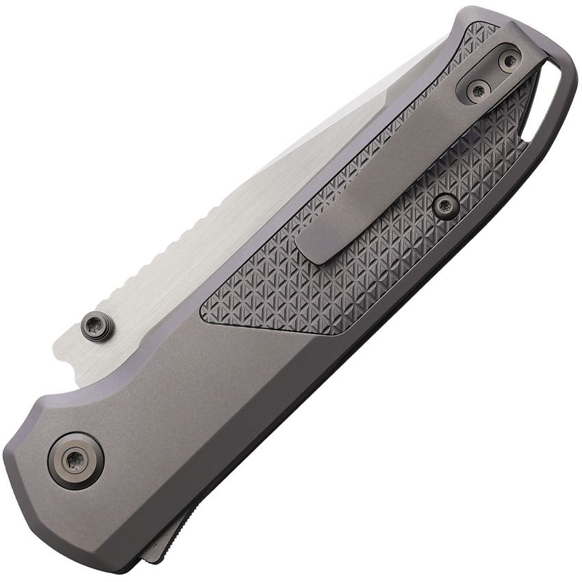 FLYTANIUM ARCADE PRO SHARK-LOCK FLY1396S – SATIN CPM-20CV TANTO BLADE – GRAY TEXTURED TITANIUM HANDLE – MADE IN TAIWAN