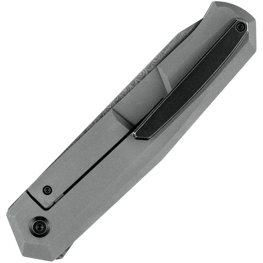 KANSEPT INTEGRA FRAMELOCK – ACID‑ETCH DAMASCUS DROP POINT BLADE – SILICON CARBIDE BLASTED TITANIUM HANDLE – K1042D1 – MADE IN CHINA