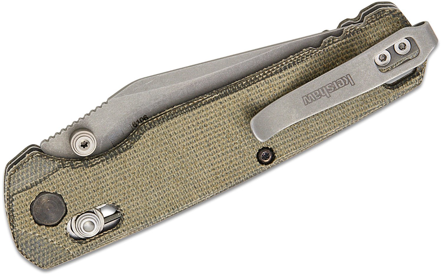 KERSHAW 6106 BEL AIR CLIP POINT – WORKING STONEWASH CPM-MAGNACUT BLADE – GREEN CANVAS MICARTA HANDLE – DURALOCK – MADE IN USA