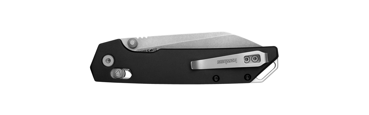 KERSHAW IRIDIUM 2038R — D2 STONEWASH BLADE, BLACK PVD-COATED ALUMINUM HANDLE, DURALOCK, MADE IN CHINA