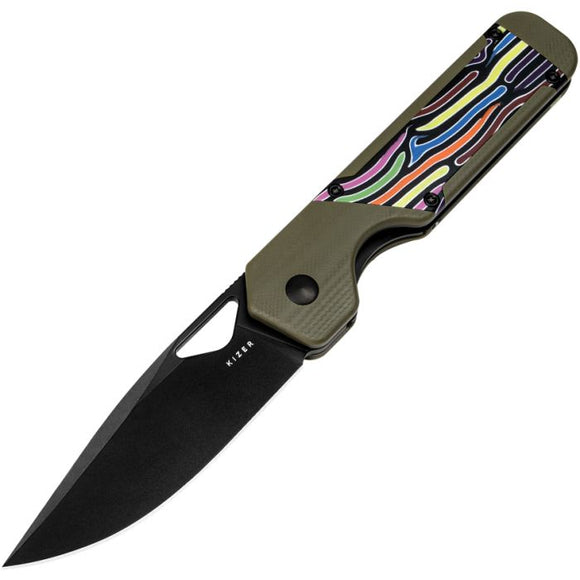 KIZER KIV3634A3 MINI MILITAW FRAMELOCK GREEN NITRO V STEEL G10 HANDLE FOLDING KNIFE. - S&R KNIVES INC