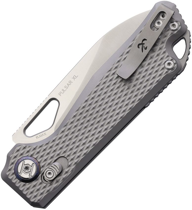 KUNWU KNIVES KUNX705XLT1 PULSAR XT LOCK GRAY TEXTURED TI HANDLE ELMAX STEEL FOLDING KNIFE.