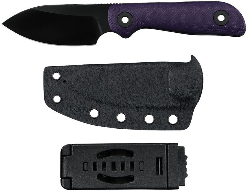 KUNWU STIFFY P FIXED BLADE KUNF705PL3 – DLC VANADIS 8 BLADE – PURPLE G10 HANDLE – MADE IN CHINA