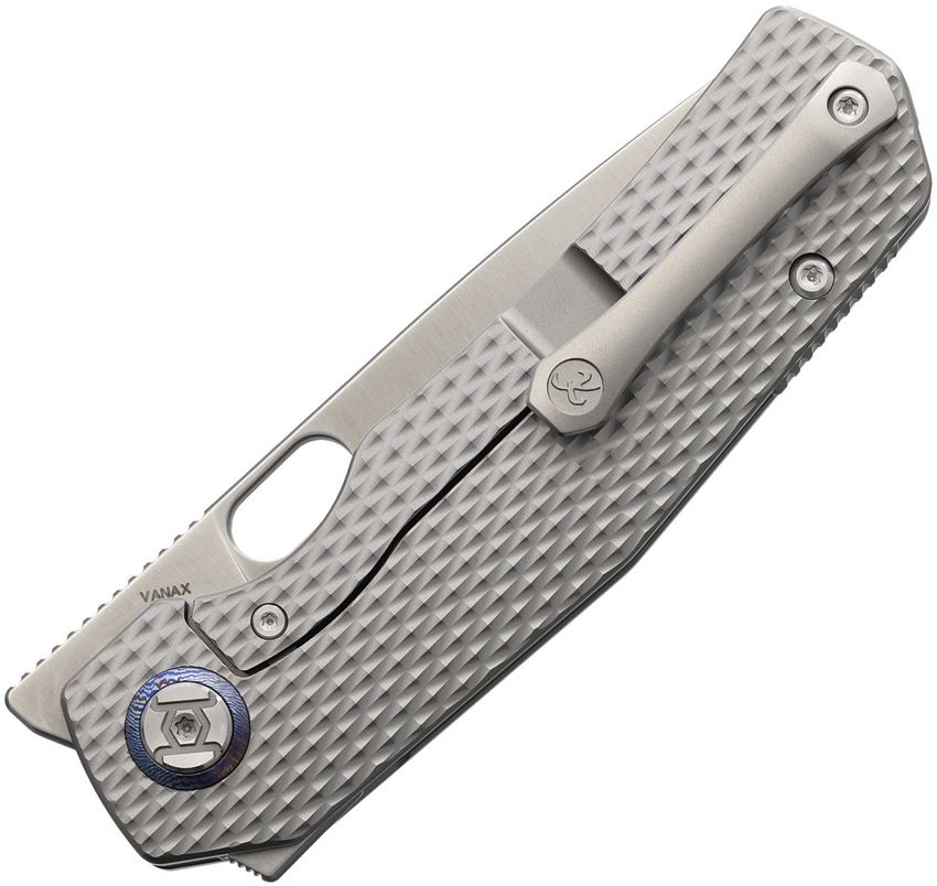 KUNWU TAO III KUNK703LT1A – SATIN VANAX DROP POINT BLADE – DIAMOND‑TEXTURED TITANIUM HANDLE – MADE IN CHINA