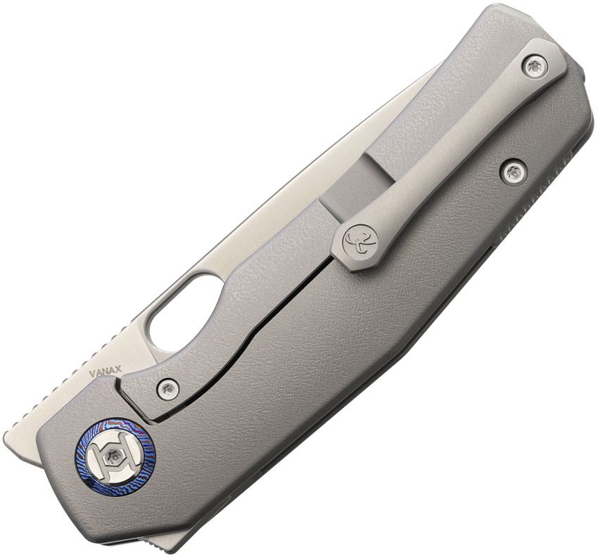 KUNWU TAO III KUNK703LT2A FRAMELOCK OP TI – SATIN VANAX DROP POINT BLADE – ORANGE PEEL TITANIUM HANDLE – MADE IN CHINA