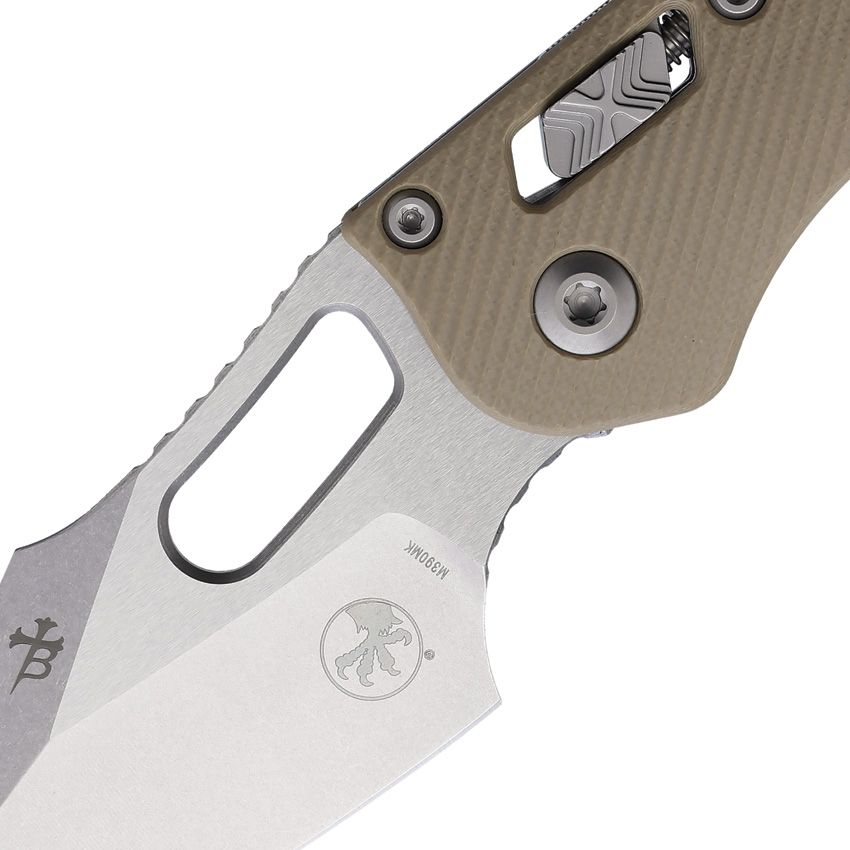 MICROTECH MCT16020 STITCH RAM LOCK BROWN G10 HANDLE M390MK STEEL STONEWASH FOLDING KNIFE.