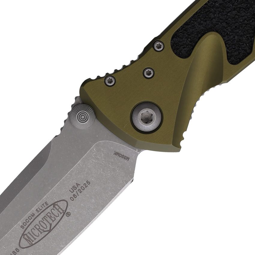 MICROTECH MCT16110APOD SOCOM ELITE OD GREEN ALUMINIUM HANDLE M390MK STEEL FOLDING KNIFE.