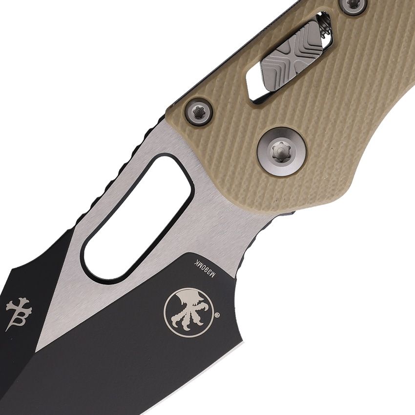 MICROTECH MCT16273 STITCH RAM LOCK TAN M390MK STEEL TAN FLUTED G10 HANDLE FOLDING KNIFE.