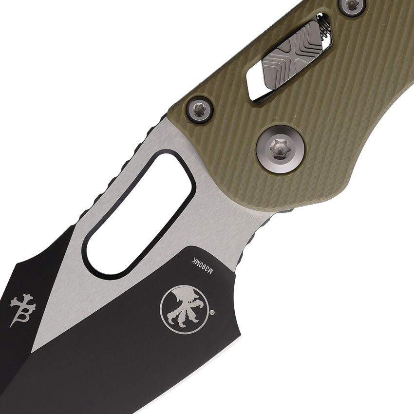 MICROTECH MCT16420 STITCH RAM LOCK TAN M390MK STEEL OD GREEN FLUTED G10 HANDLE FOLDING KNIFE.