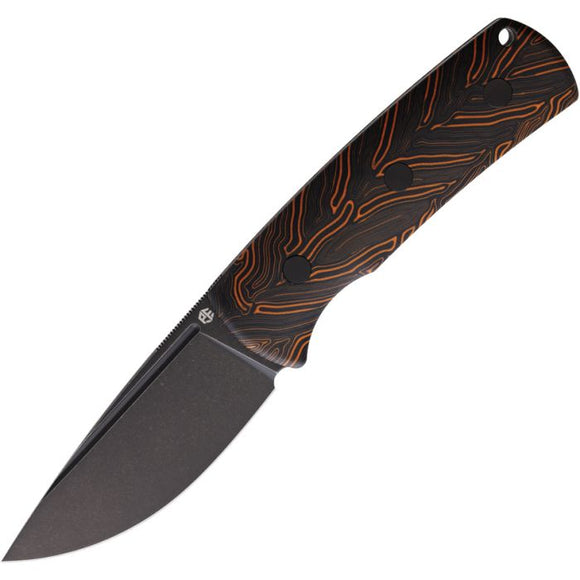 PETRIFIED FISH PFKP01FODMDW BELUGA BOHLER K110 ORANGE G10 HANDLE FIXED BLADE KNIFE W/SHEATH. - SRK KNIVES AND SPORTS INC