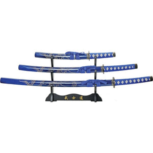 RITE EDGE CN926970BL 3PC BLUE DRAGON SWORD SET WITH DISPLAY. - S&R KNIVES INC