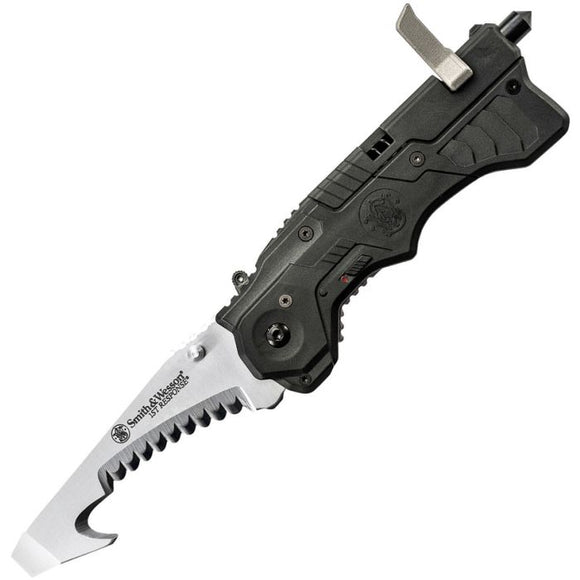 SMITH & WESSON SW911N RESCUE WITH SEAT BELT CUTTER ASSISTED FOLDING KNIFE. - S&R KNIVES INC