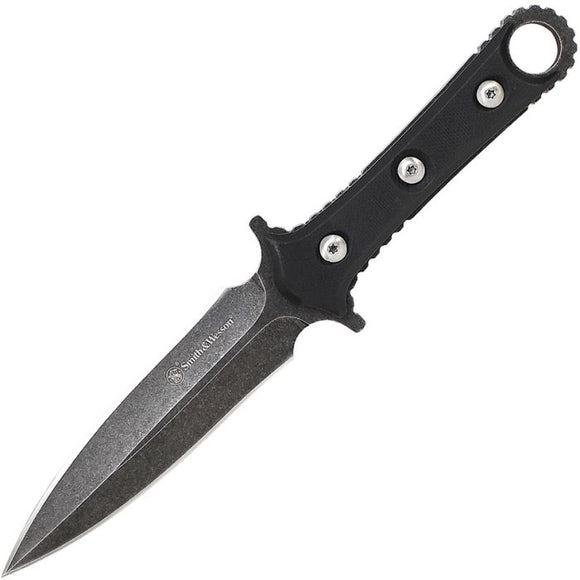 SMITH & WESSON SWF606 8CR13MOV STEEL BLACK G10 HANDLE FIXED BLADE BOOT KNIFE W/SHEATH. - SRK KNIVES AND SPORTS INC