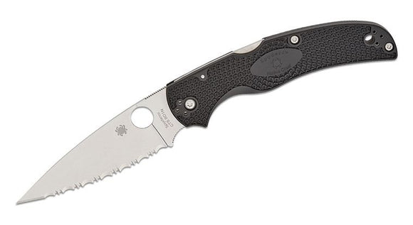 SPYDERCO C244SBK NATIVE CHIEF SATIN LIGHTWEIGHT CTS - BD1N STEEL SERRATED EDGE FOLDING KNIFE. - S&R KNIVES INC