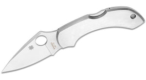 SPYDERCO DRAGONFLY STAINLESS – STAINLESS STEEL HANDLE, SATIN VG - 10 LEAF - SHAPED BLADE, BACK LOCK – MADE IN JAPAN – MODEL C28P - S&R KNIVES INC