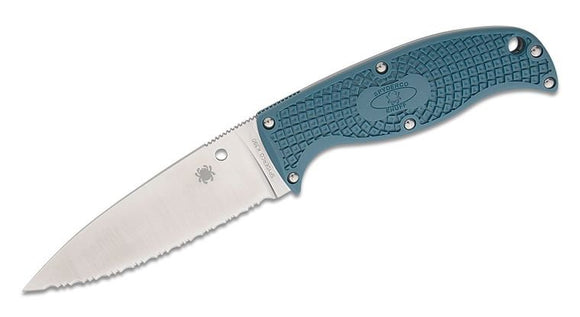 SPYDERCO FB31SBL2K390 ENUFF 2 BLUE K390 STEEL LEAF SHAPED SERRATED FIXED BLADE KNIFE WITH SHEATH. - S&R KNIVES INC