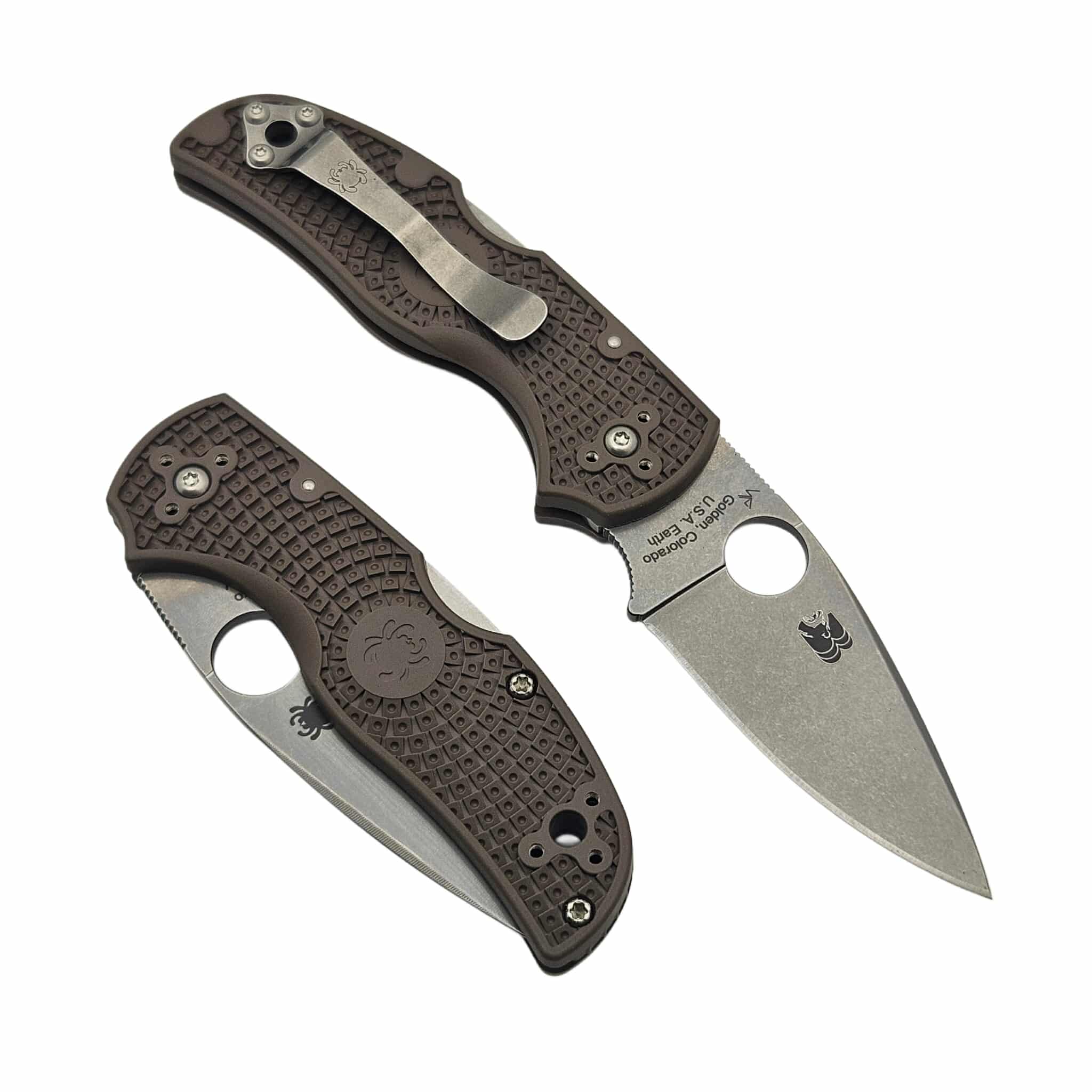 SPYDERCO C41PBN15V5 NATIVE 5 LIGHTWEIGHT – CPM® 15V STONEWASH BLADE – BROWN FRN HANDLE – LOCKBACK – MADE IN USA