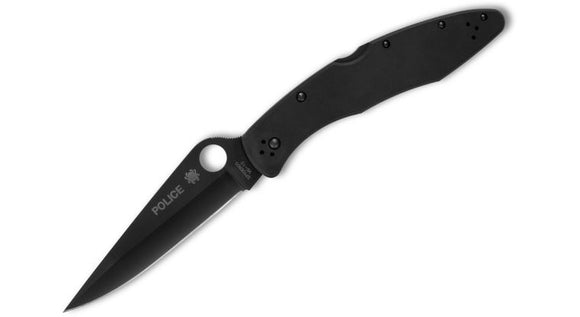 SPYDERCO POLICE 4 – C07BKP VG - 10 DROP POINT BLADE, BLACK STAINLESS STEEL HANDLE, LOCKBACK - MADE IN JAPAN - SRK KNIVES AND SPORTS INC