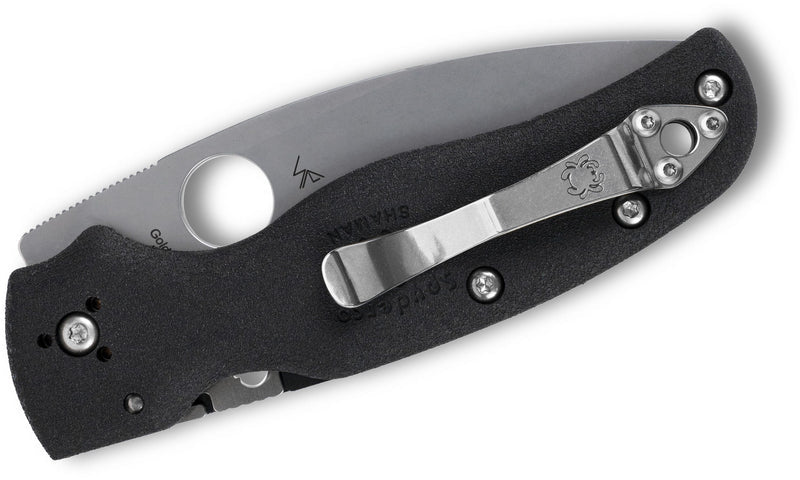 SPYDERCO SHAMAN LIGHTWEIGHT C229SBK COMPRESSION LOCK – STONEWASH CTS-BD1N SPEAR POINT BLADE – BLACK FRN HANDLE – MADE IN USA