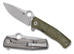 SPYDERCO SPYMYTO FLASH BATCH – M398 BLACK OXIDE DROP POINT BLADE, GREEN MICARTA/TITANIUM HANDLE, R.I.L. FRAME LOCK, MADE IN ITALY - S&R KNIVES INC