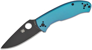 SPYDERCO TENACIOUS TITANIUM – 8CR13MOV BLACK LEAF - SHAPED BLADE, BLUE TITANIUM HANDLE, R.I.L. FRAME LOCK, MADE IN CHINA - S&R KNIVES INC