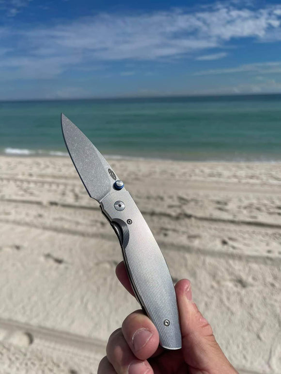 TRM KNIVES ATOM TI PINSTRIPE 3D SMOOTH CPM MAGNACUT STEEL LINERLOCK FOLDING KNIFE. - SRK KNIVES AND SPORTS INC