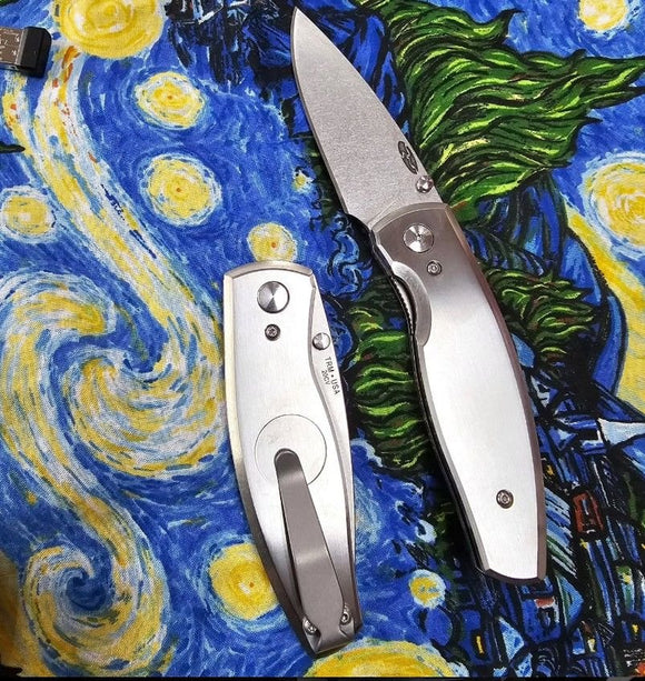 TRM KNIVES NEUTRON 2 FLAT SMOOTH TITANIUM CPM - 20CV STEEL LINERLOCK FOLDING KNIFE. - SRK KNIVES AND SPORTS INC